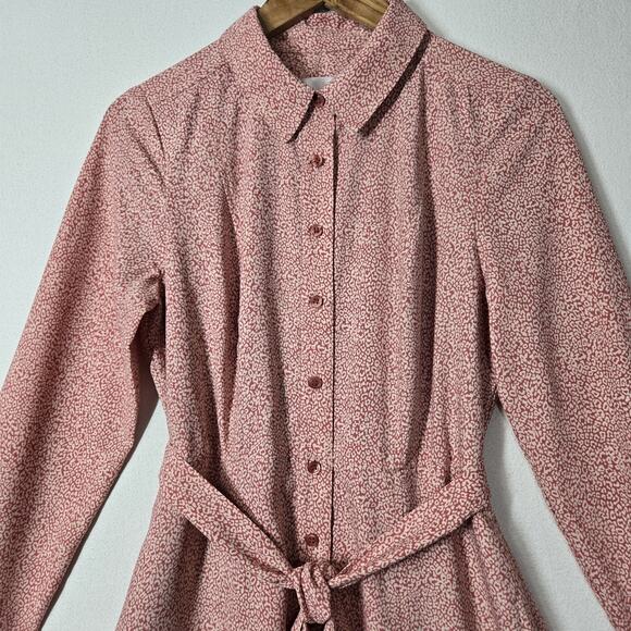 Rachel Parcell Fit & Flare Midi Shirtwaist Dress S Pink White Print Button Tie - Picture 2 of 16